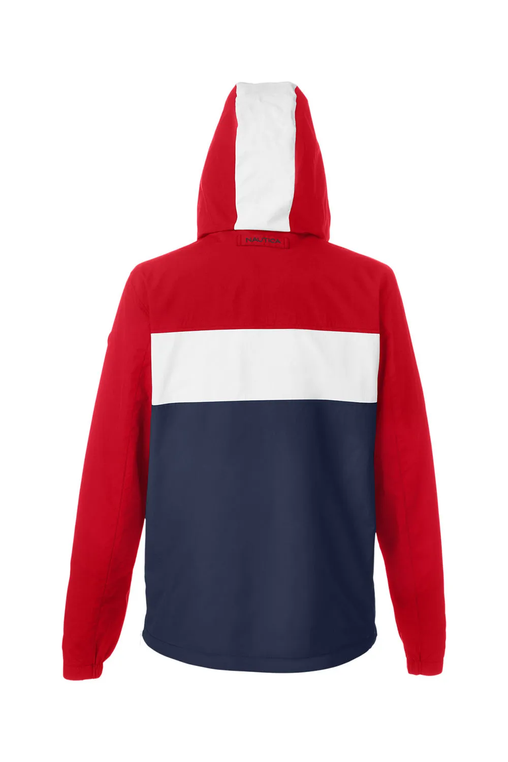 Nautica Mens Windward Wind & Water Resistant 1/4 Zip Hooded Jacket - Red/Navy Blue/White  BEST on sale Clothing Nautica