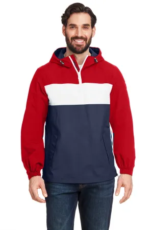 Nautica Mens Windward Wind & Water Resistant 1/4 Zip Hooded Jacket - Red/Navy Blue/White  BEST on sale Clothing Nautica
