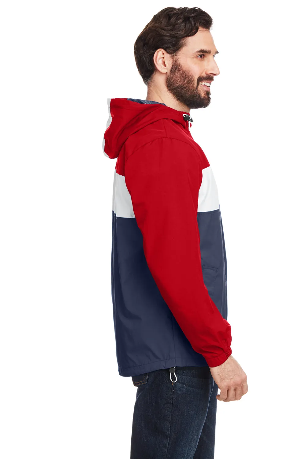 Nautica Mens Windward Wind & Water Resistant 1/4 Zip Hooded Jacket - Red/Navy Blue/White  BEST on sale Clothing Nautica