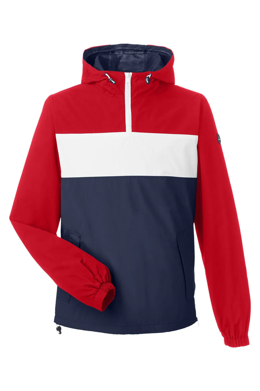 Nautica Mens Windward Wind & Water Resistant 1/4 Zip Hooded Jacket - Red/Navy Blue/White  BEST on sale Clothing Nautica