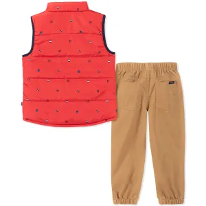 Nautica Toddler Boys' Nylon Vest With Hoodie 3Pc Set (2T Nautica Red Nautica