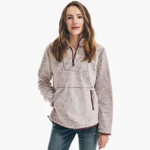 Nautica Women's Faux Shearling Quarter-Zip Jacket Parfait Pink Nautica