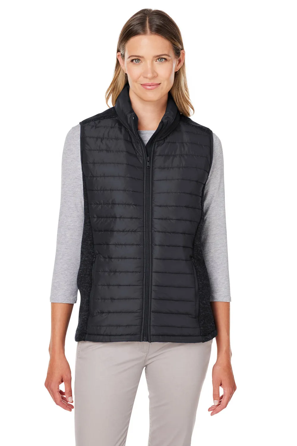 Nautica Womens Harbor Water Resistant Full Zip Puffer Vest - Black/Heather Black  BEST on sale Clothing Nautica