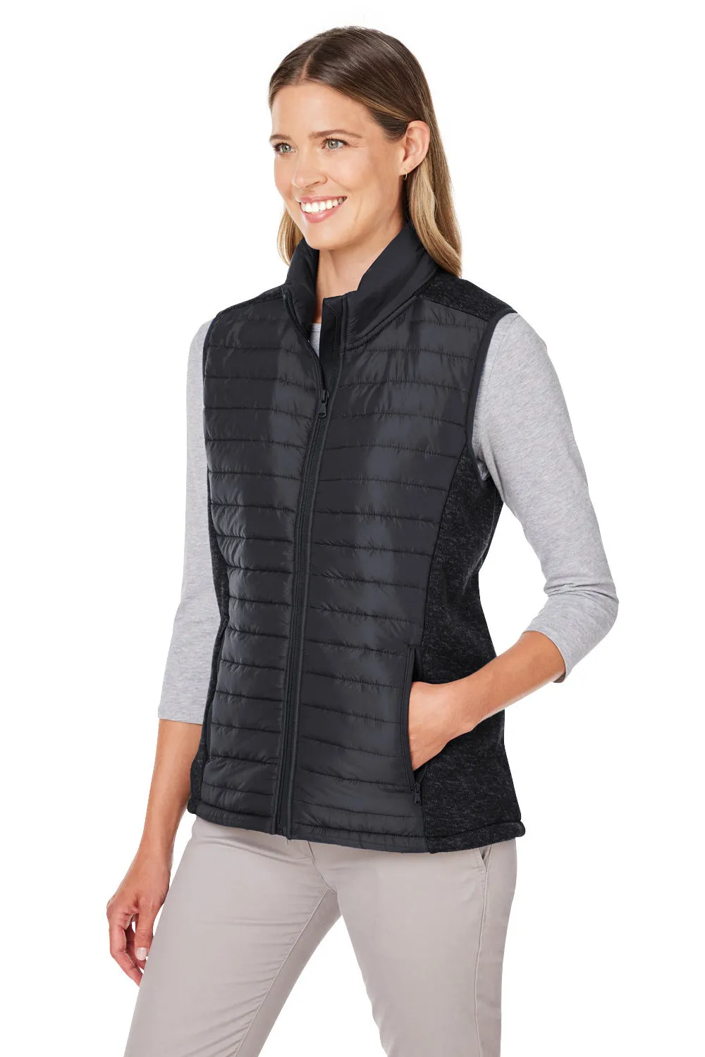 Nautica Womens Harbor Water Resistant Full Zip Puffer Vest - Black/Heather Black  BEST on sale Clothing Nautica