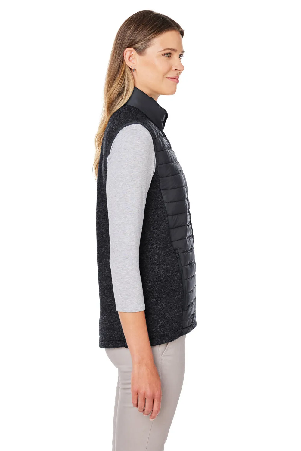 Nautica Womens Harbor Water Resistant Full Zip Puffer Vest - Black/Heather Black  BEST on sale Clothing Nautica