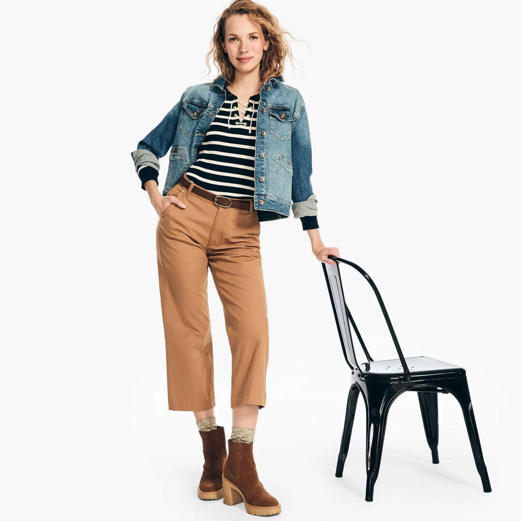 Nautica Women's High Rise Wide Leg Cropped Pant Incense Nautica