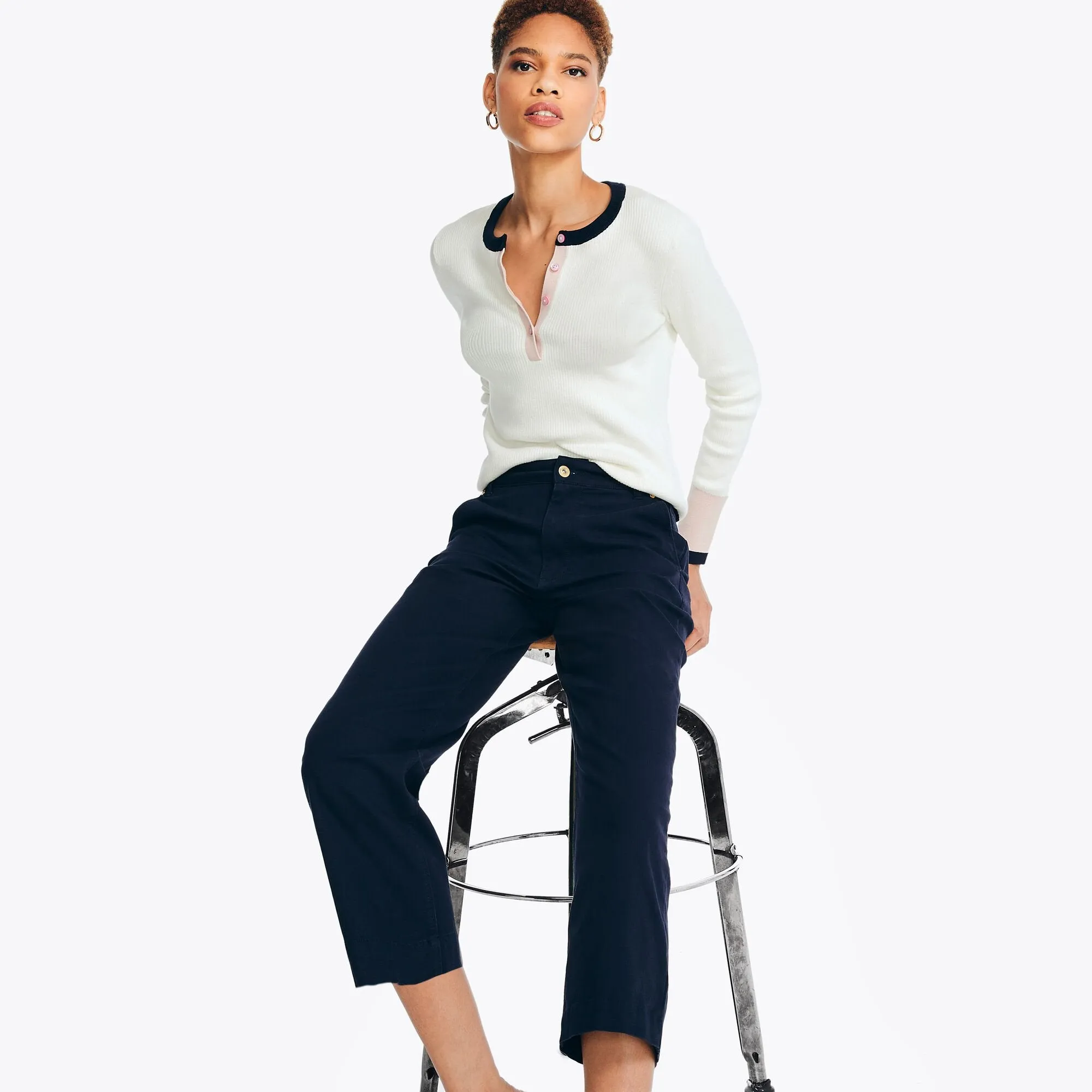 Nautica Women's High Rise Wide Leg Cropped Pant Stellar Blue Heather Nautica