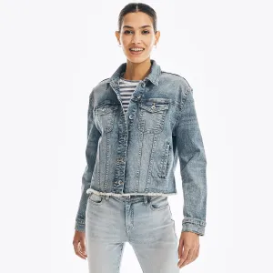 Nautica Women's Nautica Jeans Co. Frayed Denim Jacket Pool Side Aqua Nautica
