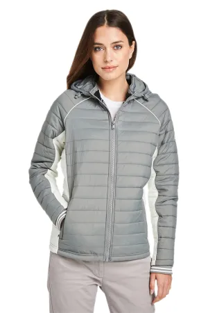 Nautica Womens Nautical Mile Wind & Water Resistant Packable Full Zip Hooded Puffer Jacket - Graphite Grey/Antique White  BEST on sale Clothing Nautica