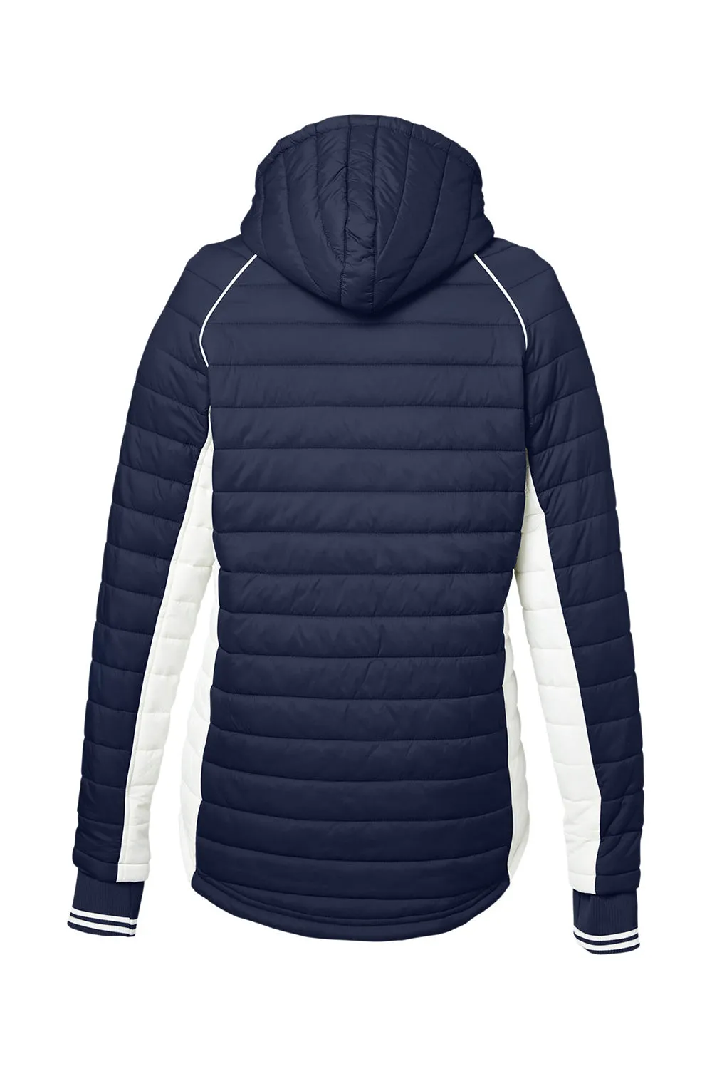 Nautica Womens Nautical Mile Wind & Water Resistant Packable Full Zip Hooded Puffer Jacket - Night Navy Blue/Antique White  BEST on sale Clothing Nautica