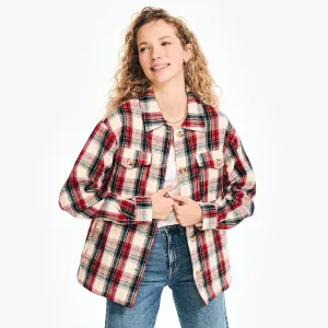Nautica Women's Plaid Shirt Jacket Stellar Blue Heather Nautica