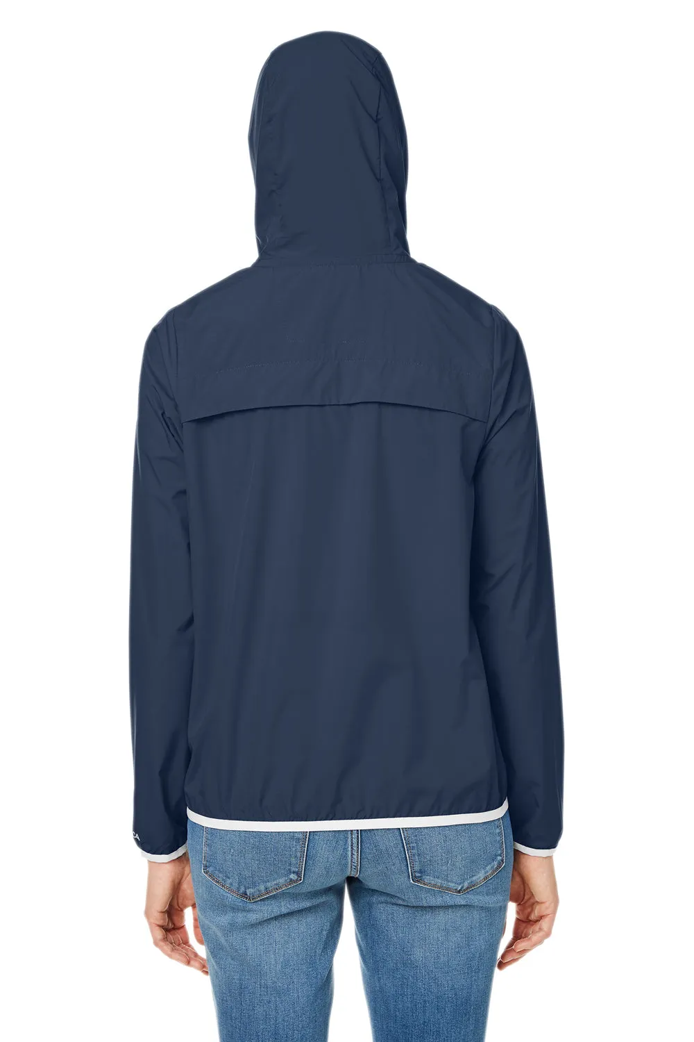 Nautica Womens Stillwater Water Resistant Full Zip Hooded Windbreaker Jacket - Navy Blue  BEST on sale Clothing Nautica