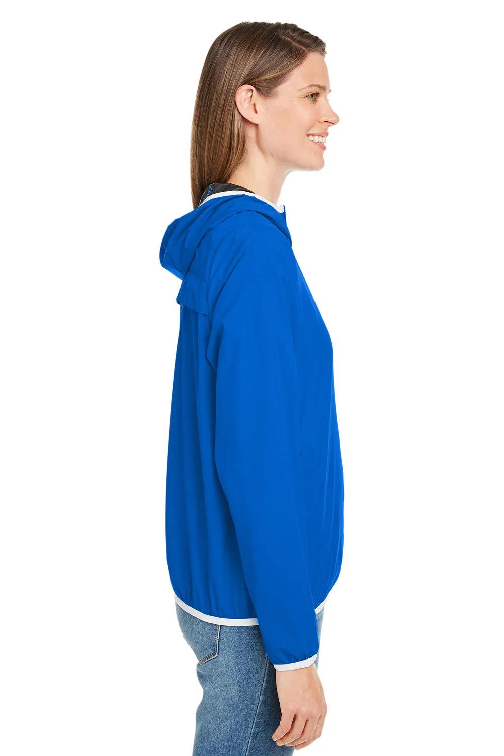 Nautica Womens Stillwater Water Resistant Full Zip Hooded Windbreaker Jacket - Royal Blue  BEST on sale Clothing Nautica