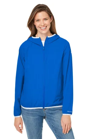 Nautica Womens Stillwater Water Resistant Full Zip Hooded Windbreaker Jacket - Royal Blue  BEST on sale Clothing Nautica