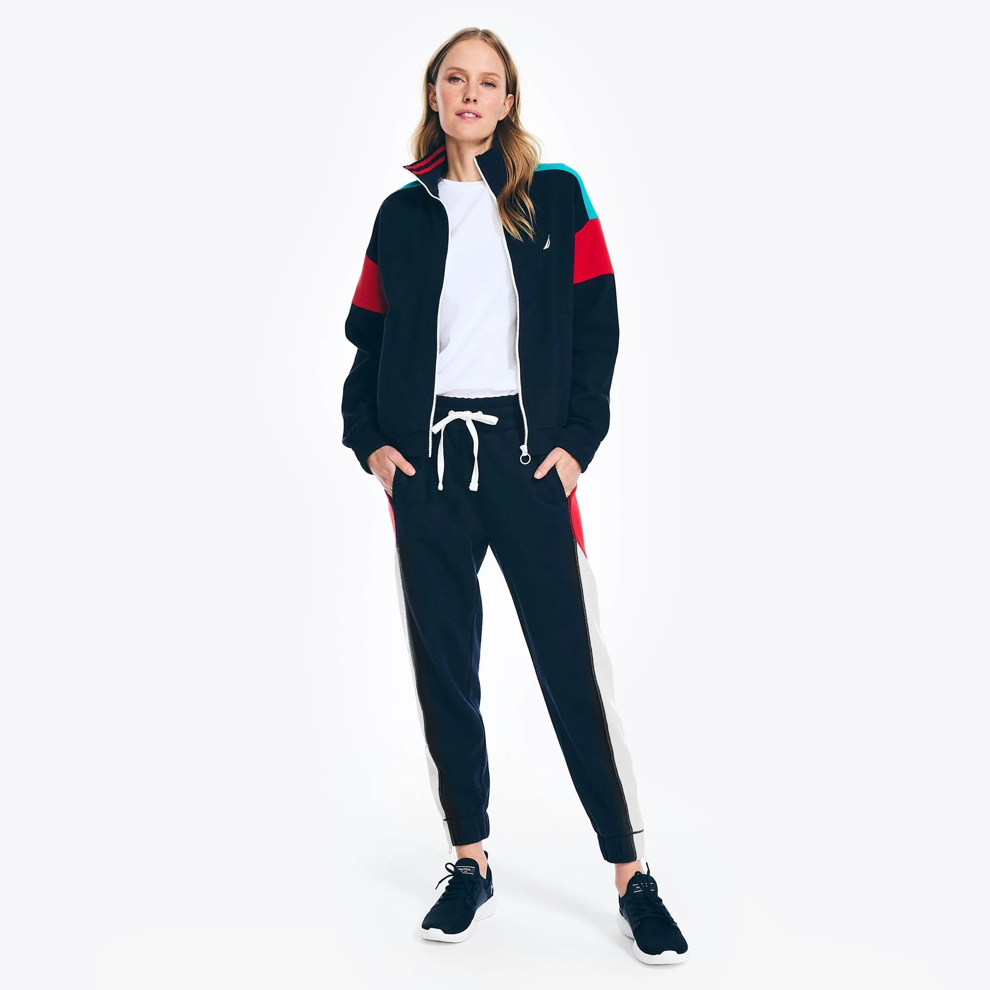 Nautica Women's Sustainably Crafted Full-Zip Track Jacket Stellar Blue Heather Nautica