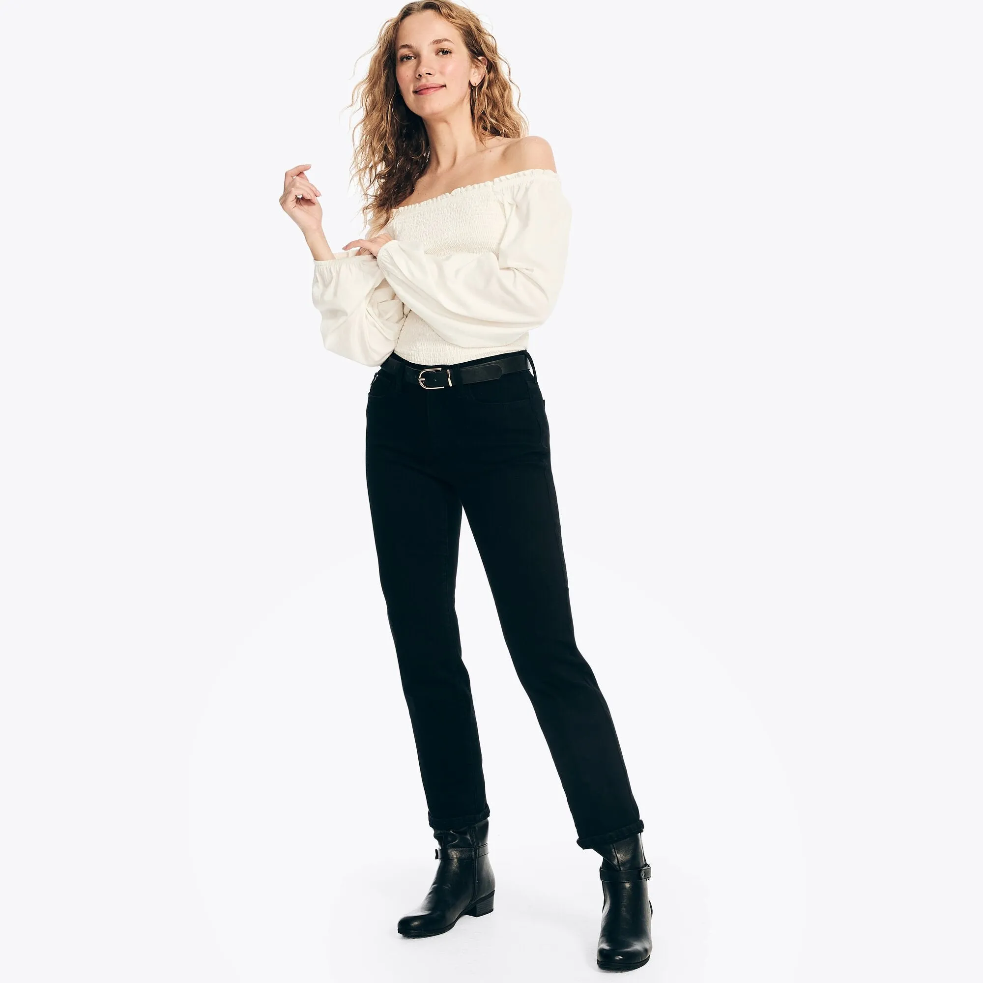 Nautica Women's Sustainably Crafted Mid-Rise Straight Denim True Black Nautica