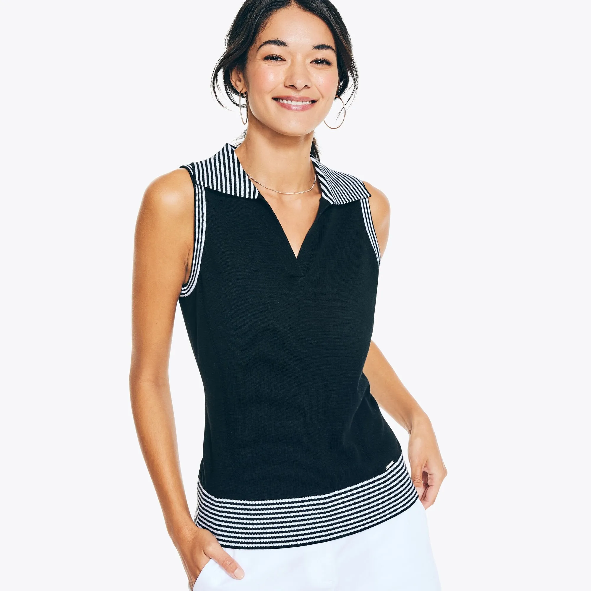 Nautica Women's Sustainably Crafted Sweater Polo True Black Nautica