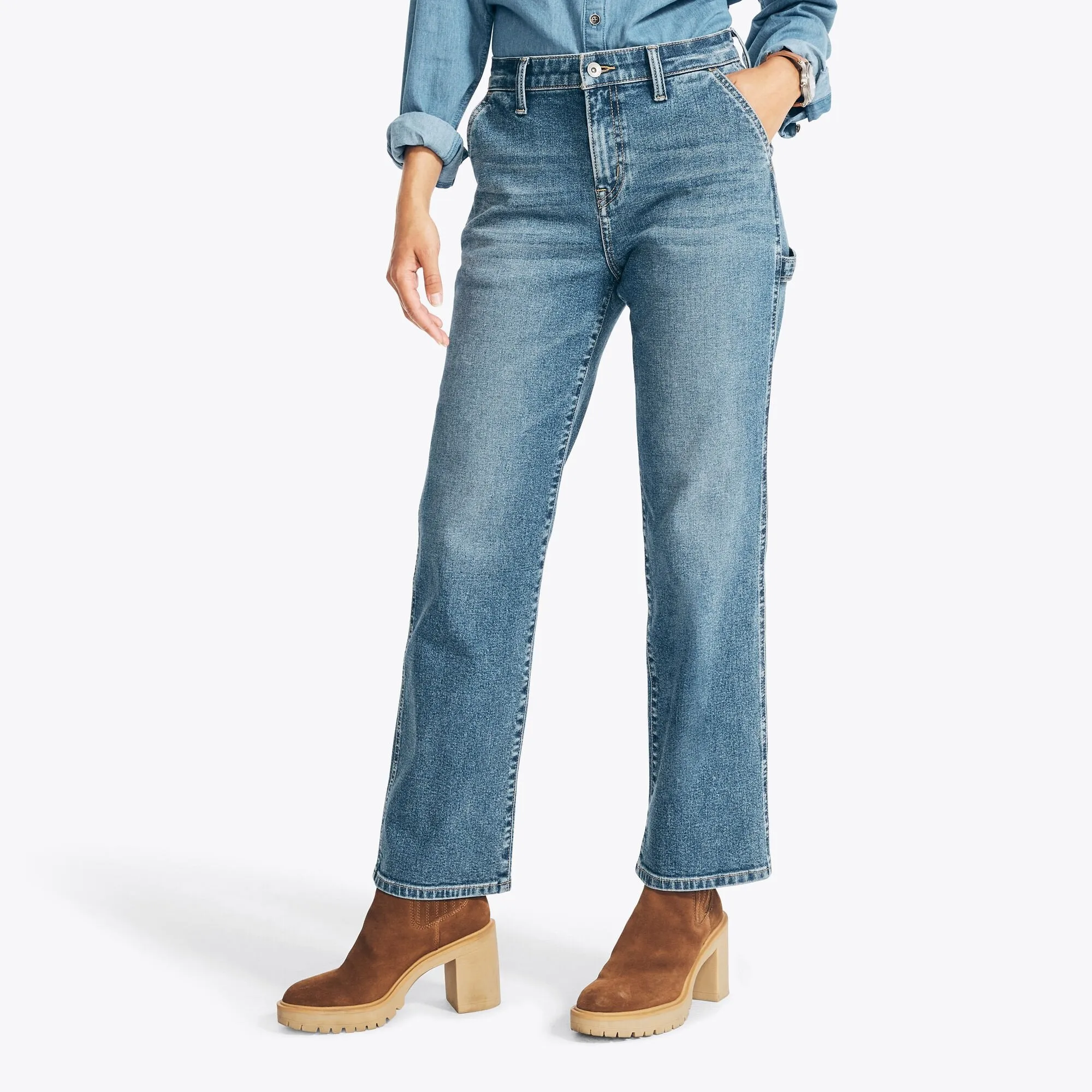 Nautica Women's Sustainably Crafted Utility Straight Fit Denim Caspian Wash Nautica