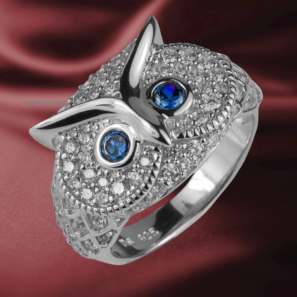 Owl Rhodium Ring