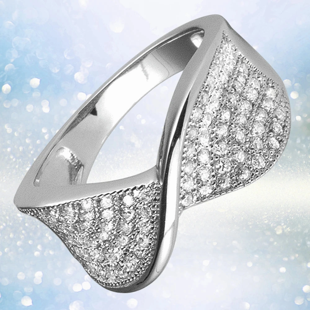 Pave Twist Rhodium Ring