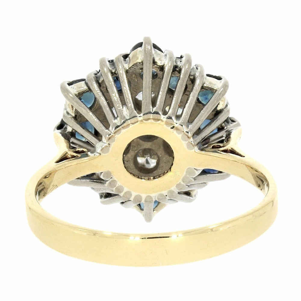 Pre Owned 18ct Yellow Gold Sapphire And 0.25cts Diamond Cluster Ring