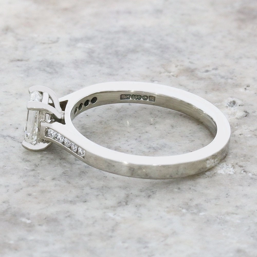 Pre Owned Palladium Emerald Cut 0.65cts Diamond Ring