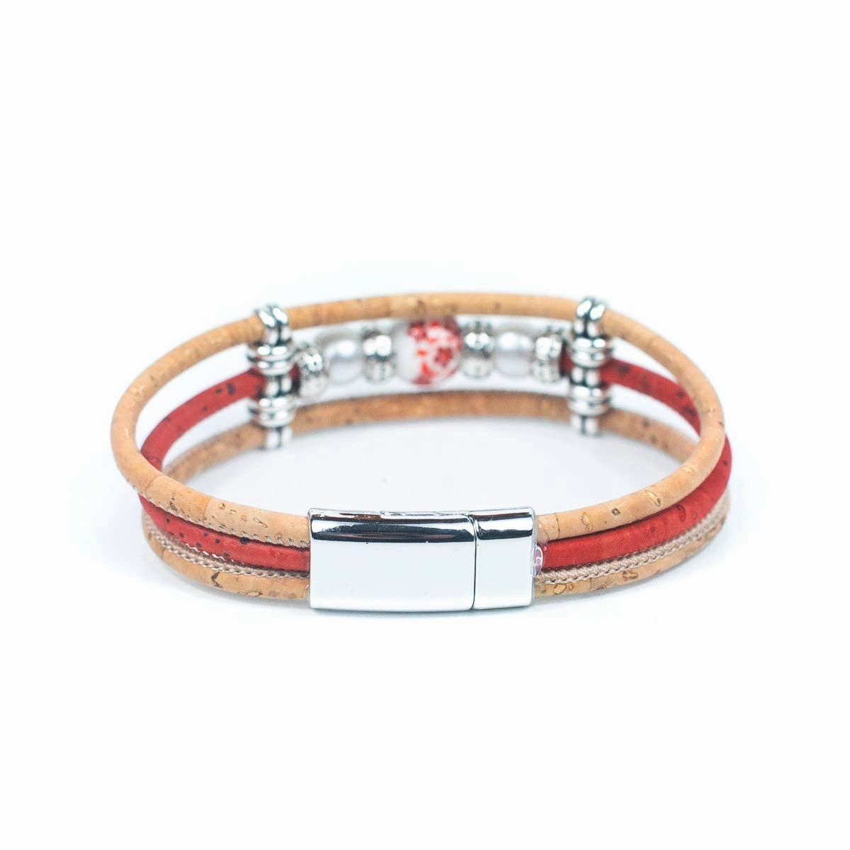 Printed porcelain beads with Cork Bracelet  DBR-041-MIX-5