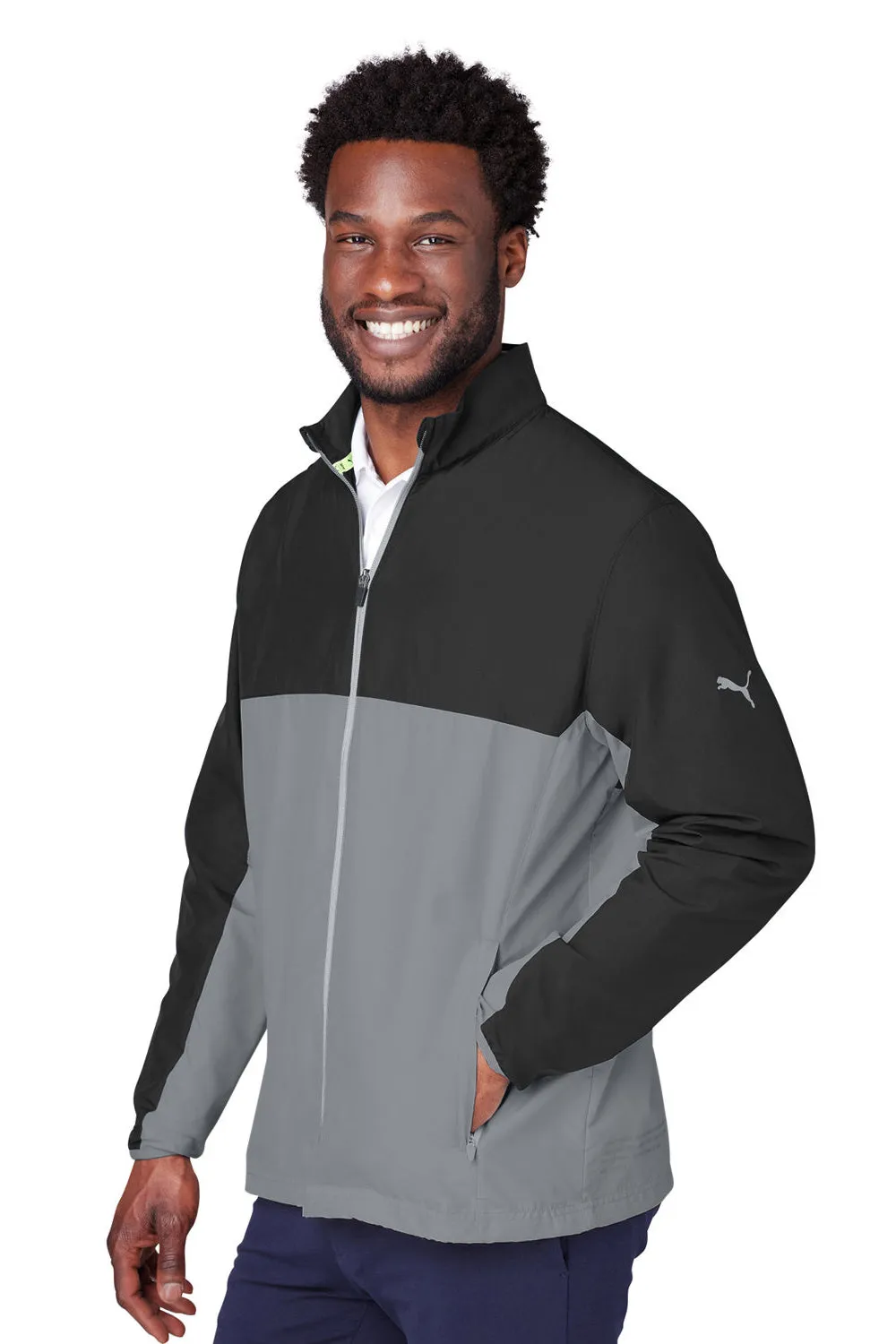 Puma Mens 1st Mile Moisture Wicking Full Zip Wind Jacket - Black/Quiet Shade Grey  Choose your new Clothing Puma