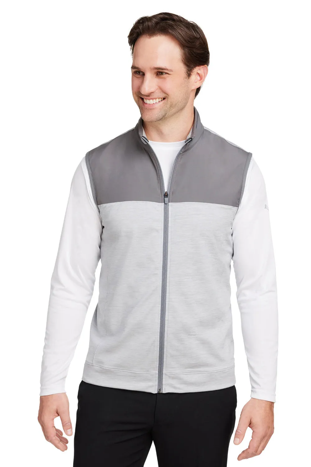 Puma Mens Cloudspun Moisture Wicking Colorblock Full Zip Vest - Quiet Shade Grey/Heather High Rise Grey  Choose your new Clothing Puma