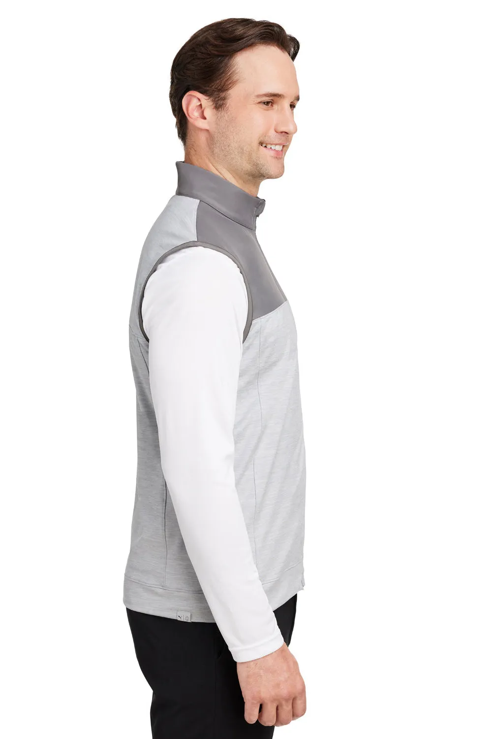 Puma Mens Cloudspun Moisture Wicking Colorblock Full Zip Vest - Quiet Shade Grey/Heather High Rise Grey  Choose your new Clothing Puma