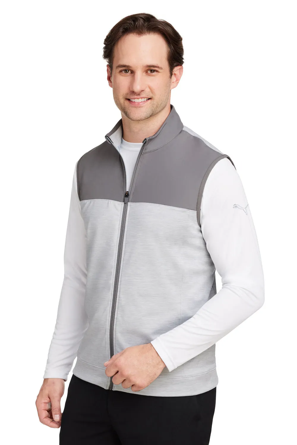 Puma Mens Cloudspun Moisture Wicking Colorblock Full Zip Vest - Quiet Shade Grey/Heather High Rise Grey  Choose your new Clothing Puma