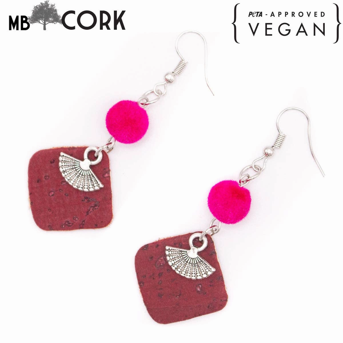 red cork fabric Shapes for Earrings, Original handmade ladies earrings-ER-113-5