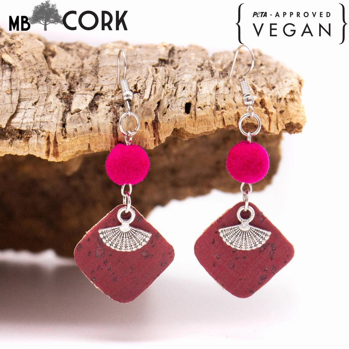 red cork fabric Shapes for Earrings, Original handmade ladies earrings-ER-113-5