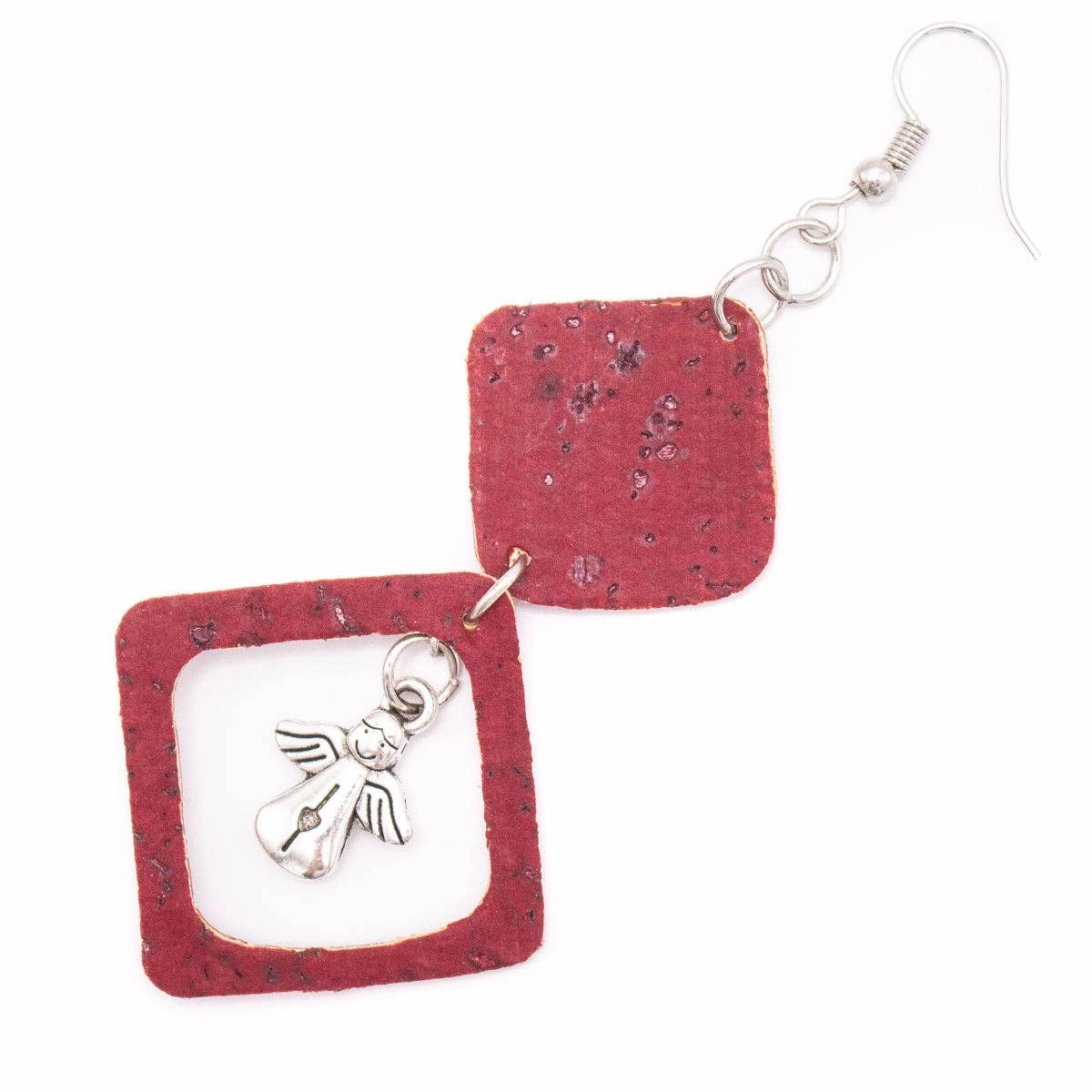 Red  cork fabric Shapes for Earrings, Original handmade ladies earrings-ER-117-5