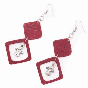Red  cork fabric Shapes for Earrings, Original handmade ladies earrings-ER-117-5