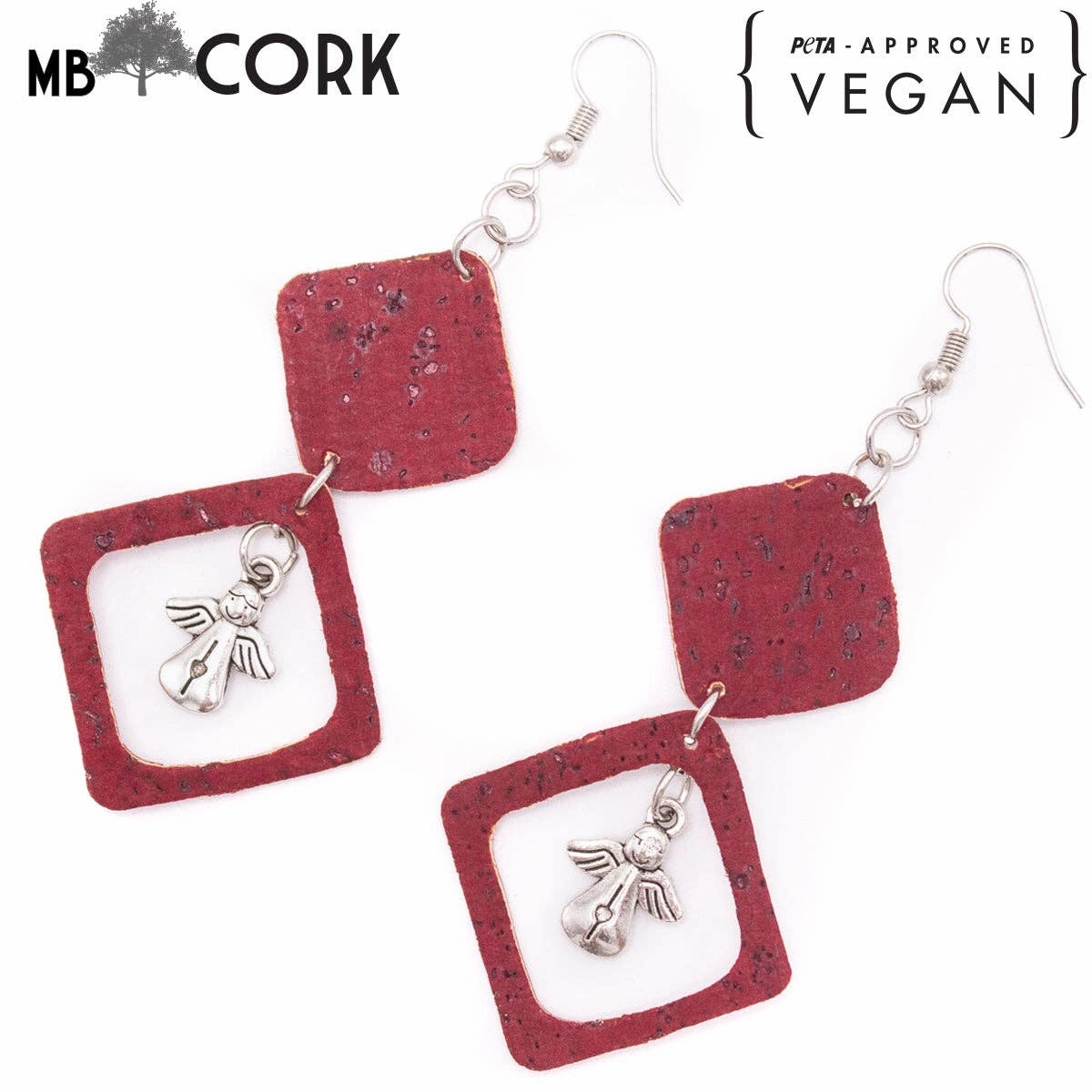 Red  cork fabric Shapes for Earrings, Original handmade ladies earrings-ER-117-5