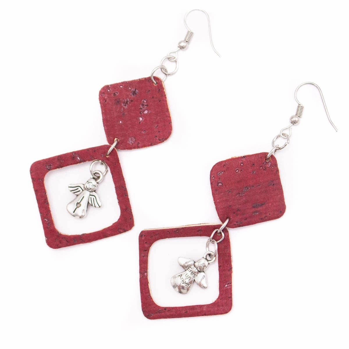 Red  cork fabric Shapes for Earrings, Original handmade ladies earrings-ER-117-5