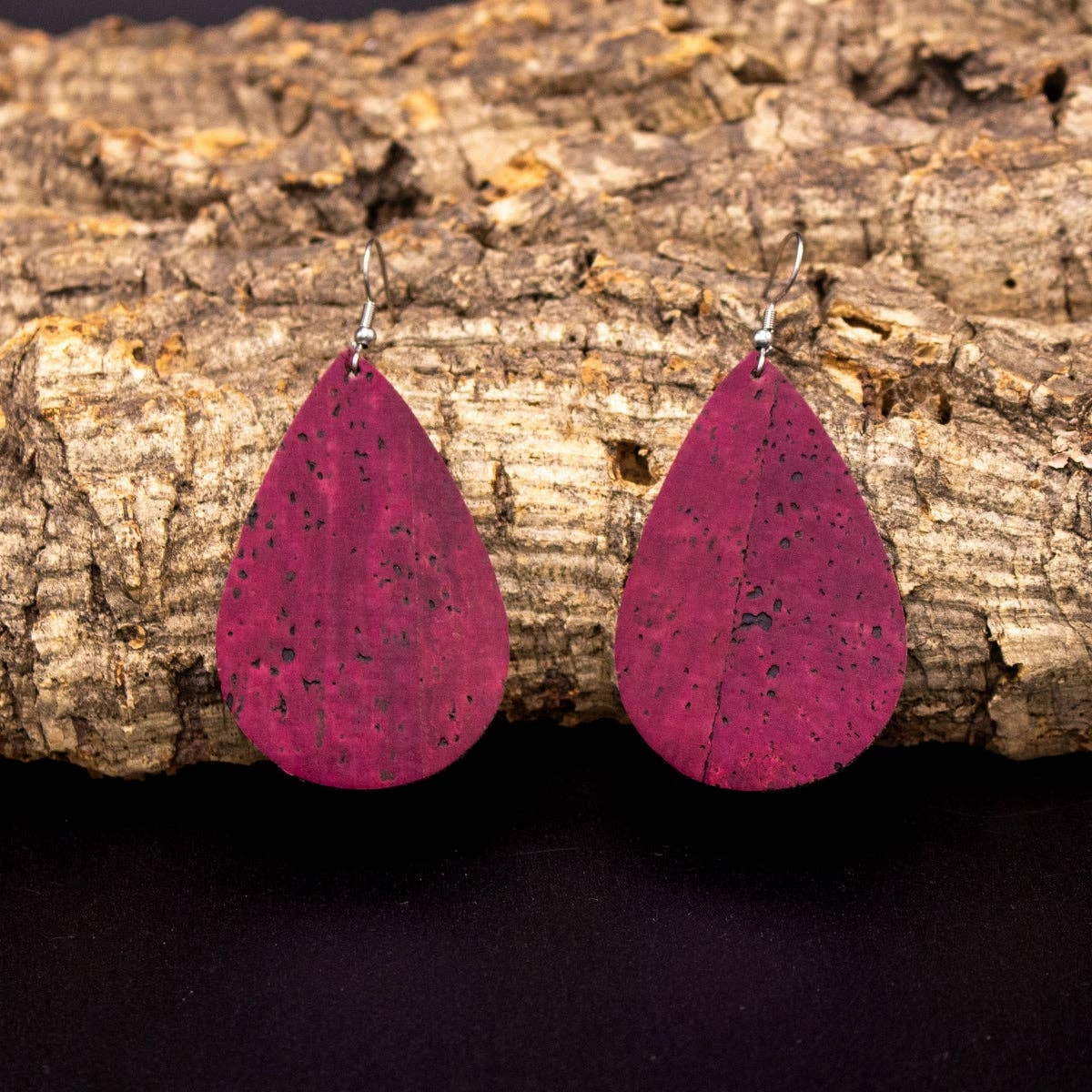 Red softwood fabric handmade ladies earrings, stylish retro jewelry for women cork earring ER-074-B