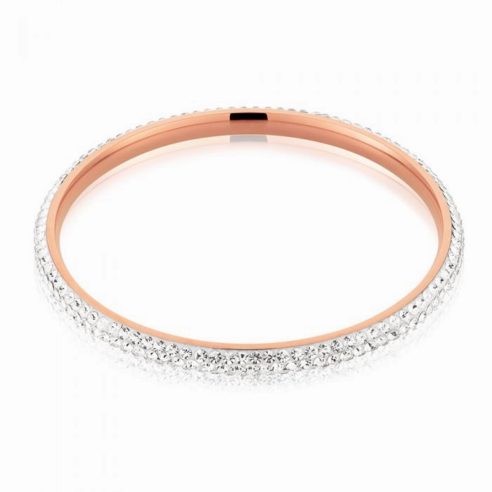 Rose Gold Plated Stainless Steel Crystal Bangle 65mm
