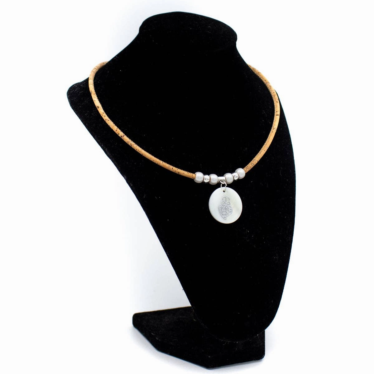 Shell heart Pendant- handmade women's cork necklace N-170-C