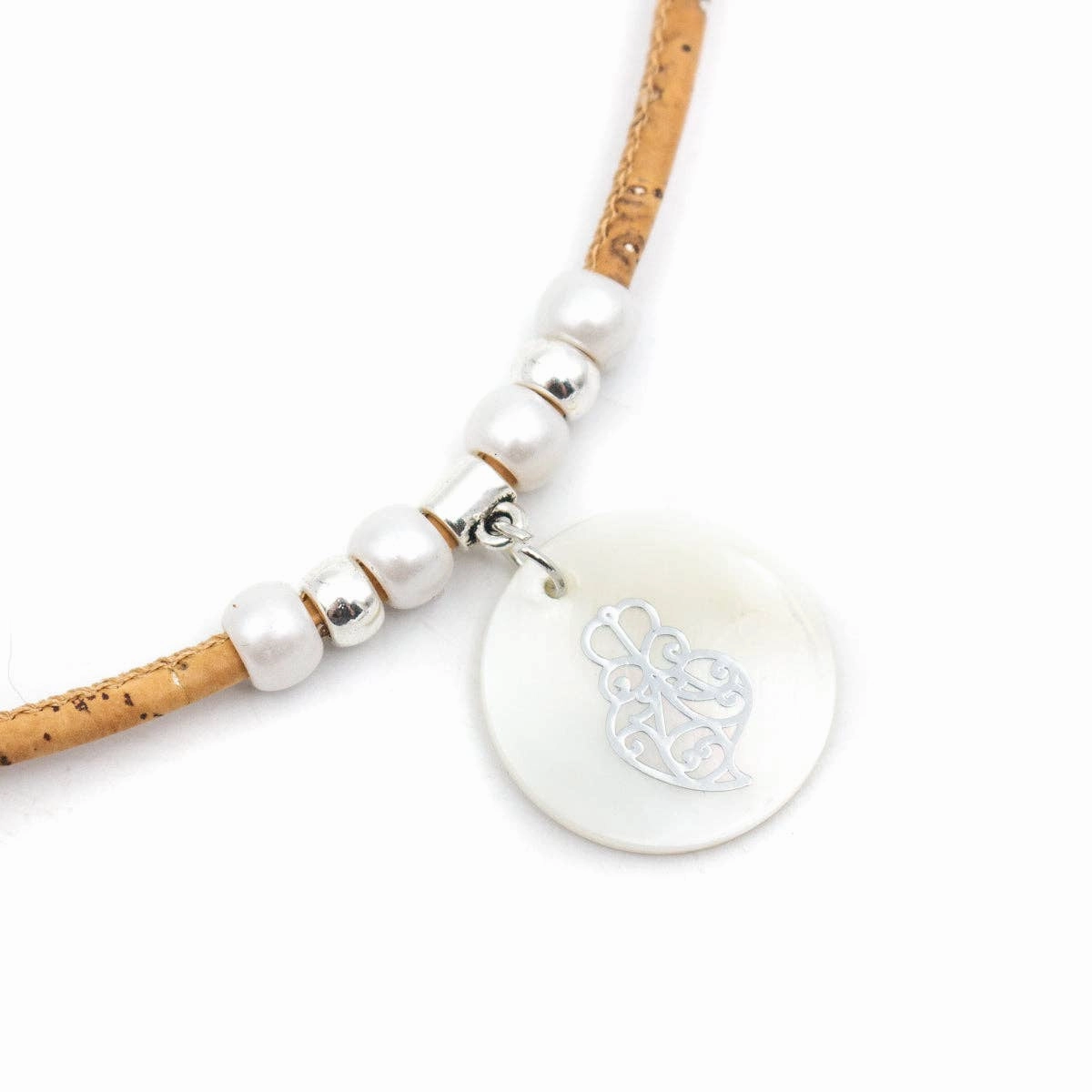 Shell heart Pendant- handmade women's cork necklace N-170-C