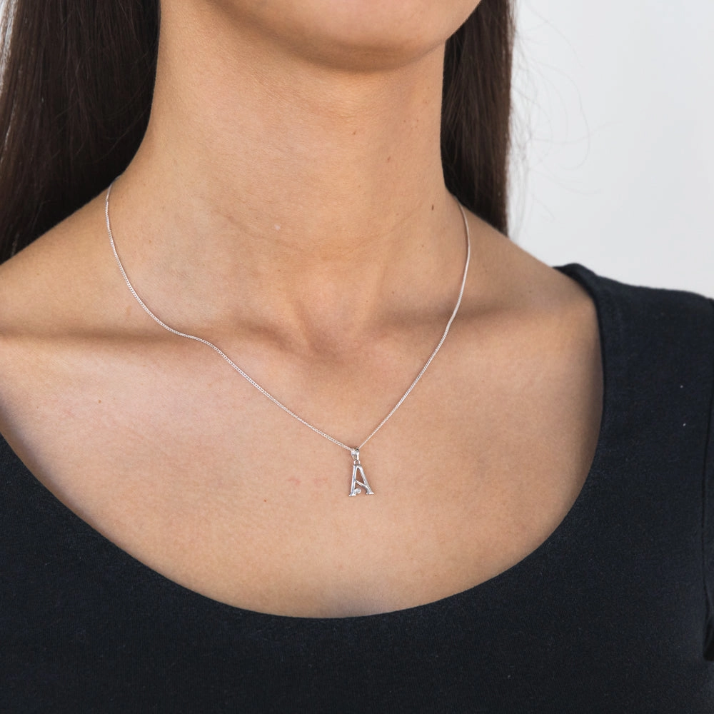 Silver Pendant Initial A set with diamond