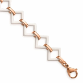 Stainless Steel and Ceramic Rose IP-plated Squares Bracelet