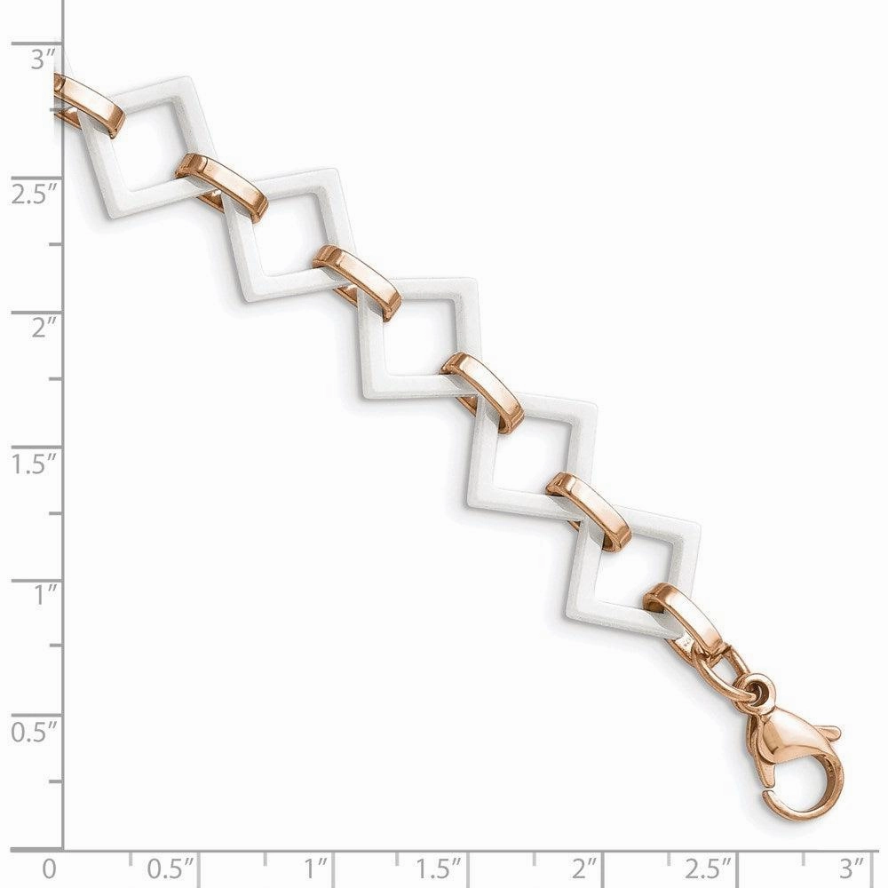 Stainless Steel and Ceramic Rose IP-plated Squares Bracelet
