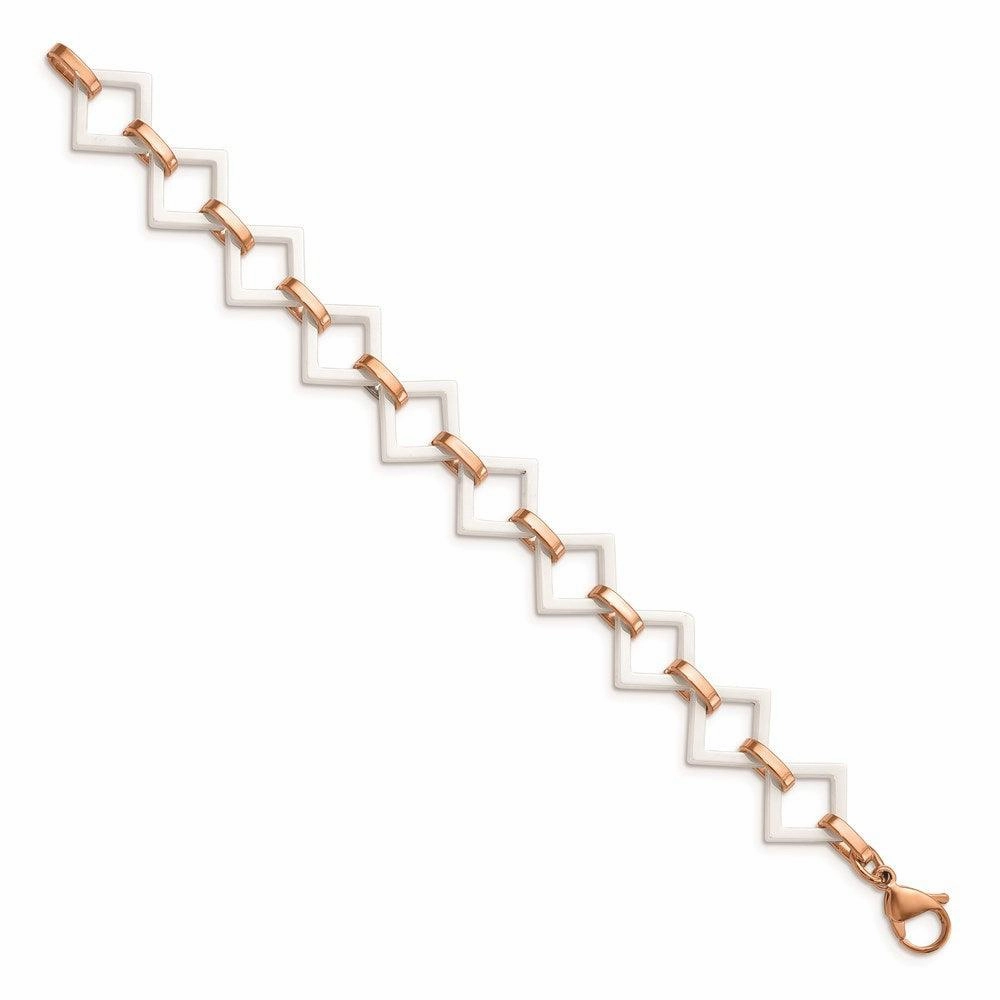 Stainless Steel and Ceramic Rose IP-plated Squares Bracelet