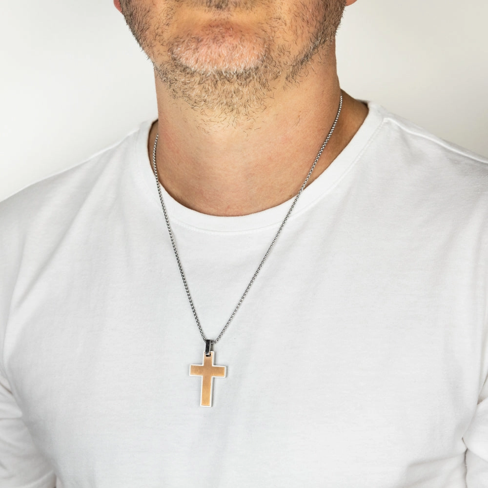 Stainless Steel Chocolate Colour Polished Cross Pendant On Chain