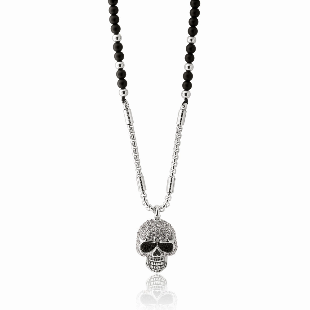 Stainless Steel Crystal Skull Pendant with Chain