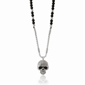 Stainless Steel Crystal Skull Pendant with Chain