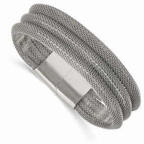 Stainless Steel Polished Mesh 3-Strand 7.5in Bracelet