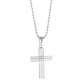 Stainless Steel Stripped Cross On 60.9cm Ball Chain